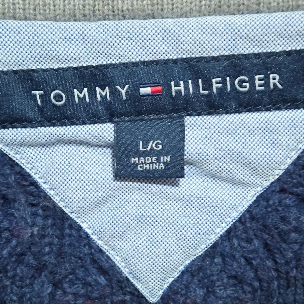 Tommy Hilfiger Mens Cable Knit Shawl Collar Striped Sweater Burgundy Blue Large - Picture 5 of 9